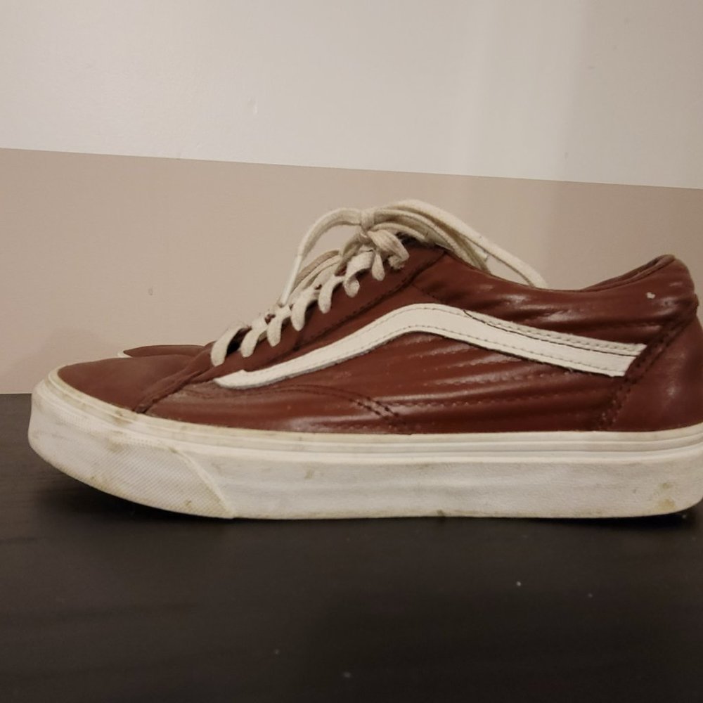 Leather Maroon and White Vans - Picture 3 of 3